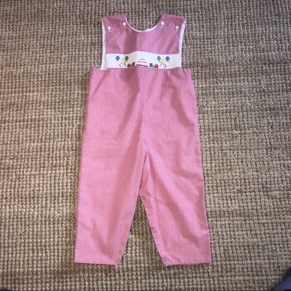 4t boys Be Mine birthday smocked red check overall